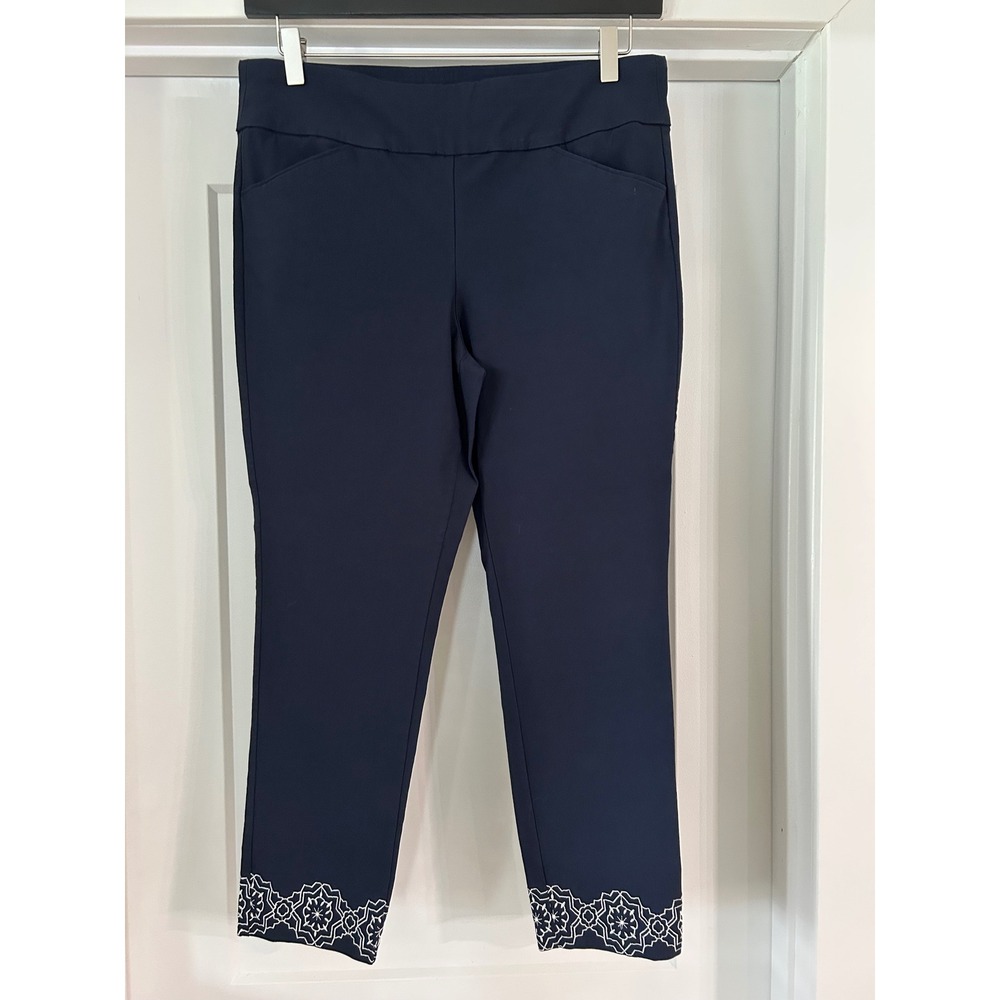 Christopher & Banks Signature Slimming Petite Navy Blue Embroidered Pants 12P